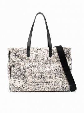California Bag E-w Journey Natural Kuroki Body Leather Handles Floral Print In Black White