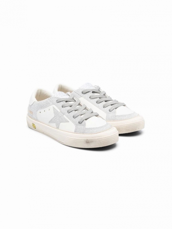 Kids' White Leather Sneakers In Bianco+argento