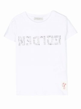 Kids' Crystal-logo Cotton T-shirt In White