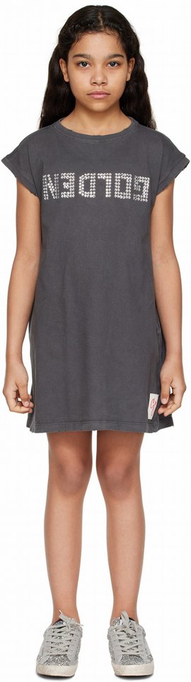 Kids Gray Crystal-cut Dress In 60278 Antracite