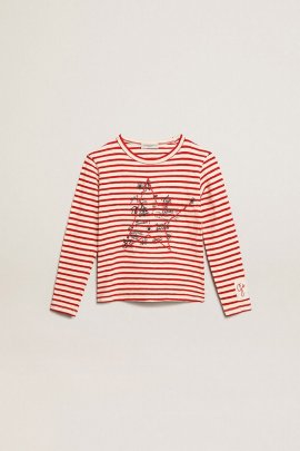 Kids' T-shirt With Embroidery In Red