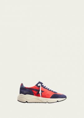 Men's Running Sole Nylon And Suede Runner Sneakers In Red/blue/cream