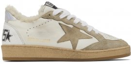 White & Taupe Shearling Ball Star Sneakers