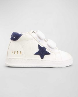 Kid's June Nappa Leather Suede Star Sneakers In White/dark Blue