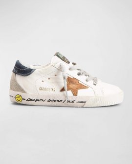 Kid's Super Star Nappa Leather Sneakers In White Cuoio Night