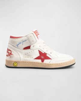 Kid's Sky Star Leather High-top Sneakers In White/red