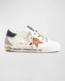 Kid's Super Star Nappa Leather Sneakers In White Cuoio Night