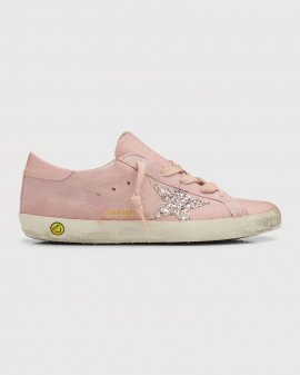 Girl's Glitter Star Suede Low-top Sneakers, Toddler/kids In Pink