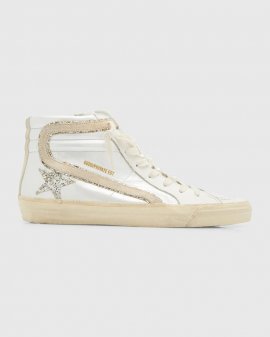 Slide Leather Pearly Mid-top Sneakers In White Platinum Se